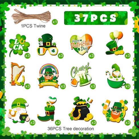 St. Patrick's Day Ornaments Decoration, 36pcs St. Patrick's Day Tree Decorations Wooden Irish Saint Patricks Day Hanging Ornament for St Patricks Day Decorations Accessories in Saudi Arabia