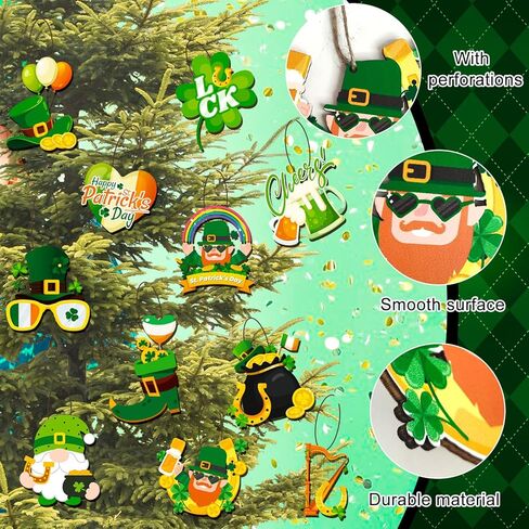 St. Patrick's Day Ornaments Decoration, 36pcs St. Patrick's Day Tree Decorations Wooden Irish Saint Patricks Day Hanging Ornament for St Patricks Day Decorations Accessories in Saudi Arabia