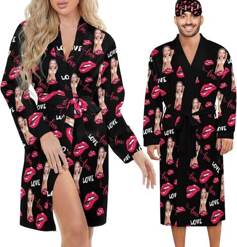 Personalized Robes For Women Men, Custom Bathrobe With Faces, Custom Pajamas Nightgowns Gift For Couples in Kuwait