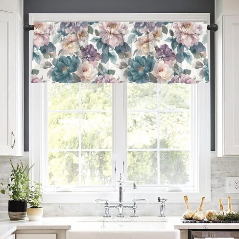 susiyo Vintage Mauve Floral Valance for Windows Printed Curtain Valance Rod Pocket Valance Window Treatment Valance 1 Panels Short Curtains for Kitchen Living Room Bathroom Farmhouse, 60 x 18 Inch in Kuwait
