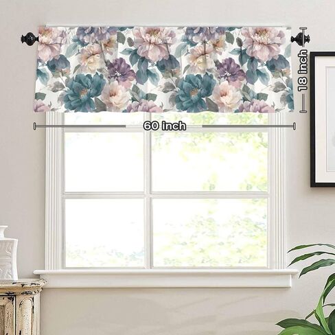 susiyo Vintage Mauve Floral Valance for Windows Printed Curtain Valance Rod Pocket Valance Window Treatment Valance 1 Panels Short Curtains for Kitchen Living Room Bathroom Farmhouse, 60 x 18 Inch in Kuwait