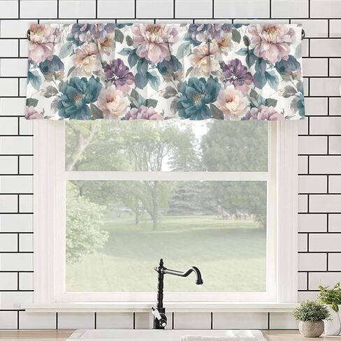 susiyo Vintage Mauve Floral Valance for Windows Printed Curtain Valance Rod Pocket Valance Window Treatment Valance 1 Panels Short Curtains for Kitchen Living Room Bathroom Farmhouse, 60 x 18 Inch in Kuwait