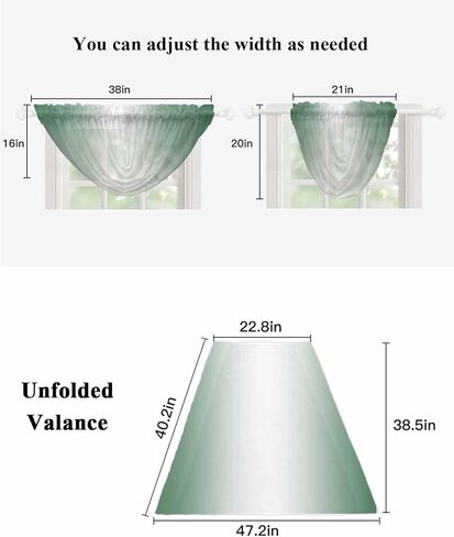 Hunter Green White Ombre Waterfall Valance for Windows/Living Room/Bedroom, Modern Abstract Gradient Color Art Sheer Swag Valances Rod Pocket Curtains Kitchen Bathroom Window Treatment 3 Panels in Saudi Arabia