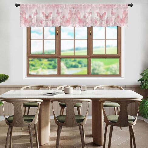 ستائر ستائر المطبخ، ستائر جيب قضيب للنوافذ، ستائر معالجة النوافذ الصغيرة للنوافذ، غرفة المعيشة، غرفة النوم، الحمام، لوحة واحدة، 54 بوصة عرض × 18 بوصة طول، فراشة وردية in Kuwait