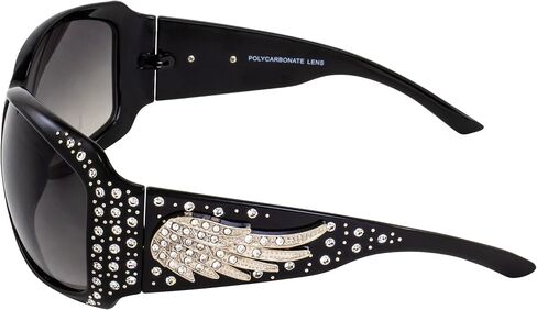 Rodeo Queen 2 زوج من النظارات الشمسية النسائية الأنيقة بإطار أسود مع قطعة معدنية بأحجار الراين اللامعة وعدسات متدرجة دخانية in Kuwait