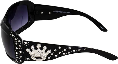 Rodeo Queen 2 زوج من النظارات الشمسية النسائية الأنيقة بإطار أسود مع قطعة معدنية بأحجار الراين اللامعة وعدسات متدرجة دخانية in Kuwait