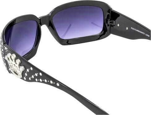 Rodeo Queen 2 زوج من النظارات الشمسية النسائية الأنيقة بإطار أسود مع قطعة معدنية بأحجار الراين اللامعة وعدسات متدرجة دخانية in Kuwait