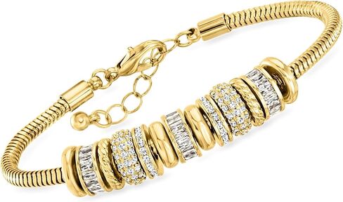 Ross-Simons 14kt Yellow Gold-Plated Bead Charm Bracelet With 5.88 ct. t.w. Czs. 7 inches in Kuwait