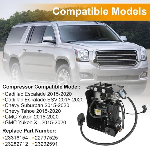 Air Suspension Compressor Replacement For Cadillac Escalade ESV Chevy Suburban Tahoe GMC Yukon XL 2015-2020, Replace 23316154, 23282712, 22797525, 23232591 in Kuwait