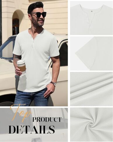 Mens Waffle Henley Shirts Short Sleeve Button Tops Casual Basic T Shirts Lightweight Summer Tees Knit 3 Pack in Saudi Arabia