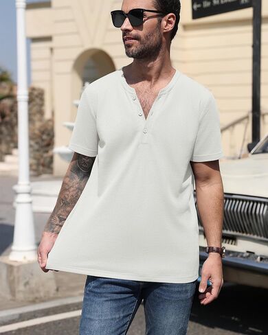 Mens Waffle Henley Shirts Short Sleeve Button Tops Casual Basic T Shirts Lightweight Summer Tees Knit 3 Pack in Saudi Arabia