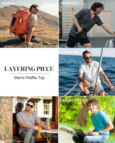 Mens Waffle Henley Shirts Short Sleeve Button Tops Casual Basic T Shirts Lightweight Summer Tees Knit 3 Pack in Saudi Arabia