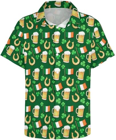 Mens St. Patrick's Day Shirt Irish Shamrock Casual Short Sleeve Button Down Hawaiian Shirts in Saudi Arabia