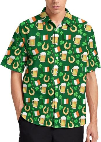 Mens St. Patrick's Day Shirt Irish Shamrock Casual Short Sleeve Button Down Hawaiian Shirts in Saudi Arabia