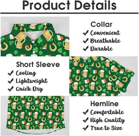Mens St. Patrick's Day Shirt Irish Shamrock Casual Short Sleeve Button Down Hawaiian Shirts in Saudi Arabia