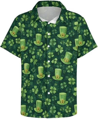 Mens St. Patrick's Day Shirt Irish Shamrock Casual Short Sleeve Button Down Hawaiian Shirts in Saudi Arabia