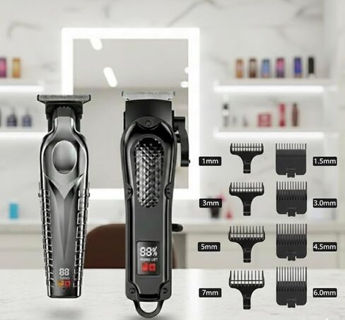 JININQ Professional Cordless Hair Clippers for Men, Adjustable Hair Trimmer Kit with LED Display, Precision Grooming Set for Haircuts, Beard, and Travel Use in Kuwait