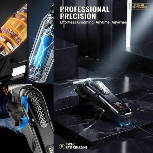 JININQ Professional Cordless Hair Clippers for Men, Adjustable Hair Trimmer Kit with LED Display, Precision Grooming Set for Haircuts, Beard, and Travel Use in Kuwait