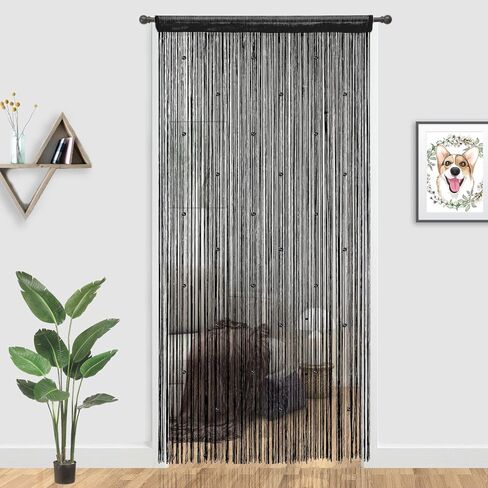 ستائر YIIBAII مطرزة بالخرز لنسيج المداخل مناسبة للديكور الداخلي والأقسام، ستائر خزانة هيبي (أسود، 35 بوصة × 79 بوصة) in Kuwait