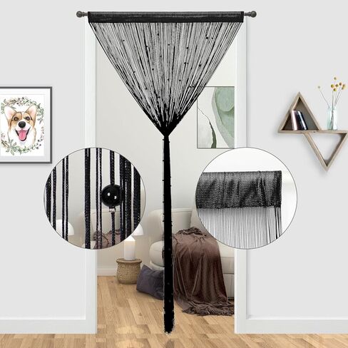 ستائر YIIBAII مطرزة بالخرز لنسيج المداخل مناسبة للديكور الداخلي والأقسام، ستائر خزانة هيبي (أسود، 35 بوصة × 79 بوصة) in Kuwait