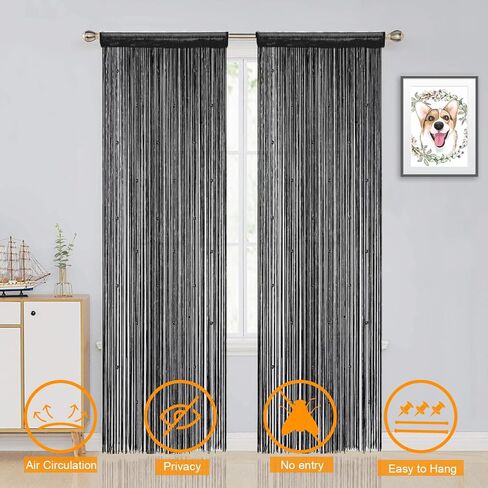 ستائر YIIBAII مطرزة بالخرز لنسيج المداخل مناسبة للديكور الداخلي والأقسام، ستائر خزانة هيبي (أسود، 35 بوصة × 79 بوصة) in Kuwait