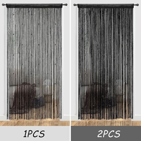 ستائر YIIBAII مطرزة بالخرز لنسيج المداخل مناسبة للديكور الداخلي والأقسام، ستائر خزانة هيبي (أسود، 35 بوصة × 79 بوصة) in Kuwait