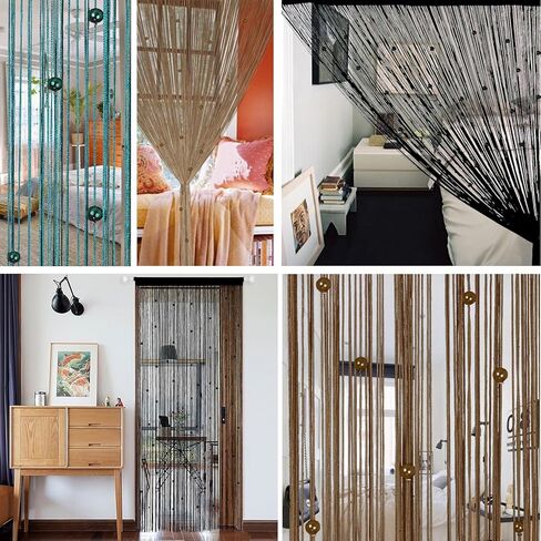 ستائر YIIBAII مطرزة بالخرز لنسيج المداخل مناسبة للديكور الداخلي والأقسام، ستائر خزانة هيبي (أسود، 35 بوصة × 79 بوصة) in Kuwait