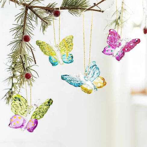 مجموعة من 4 قطع زينة معلقة على شكل فراشة كريستالية لعيد الميلاد مقاس 1.7 بوصة، حلي زجاجية للفراشات، هدايا لشجرة عيد الميلاد in Kuwait