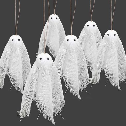 Watayo 16 Pcs Halloween Ghost Hanging Ornaments, 3 Inch Small Hanging Ghosts Tree Ornaments, Farmhouse Rustic Cloth Ghosts Hanging Decoration for Haunted House Party Yard Tree Decor in Saudi Arabia