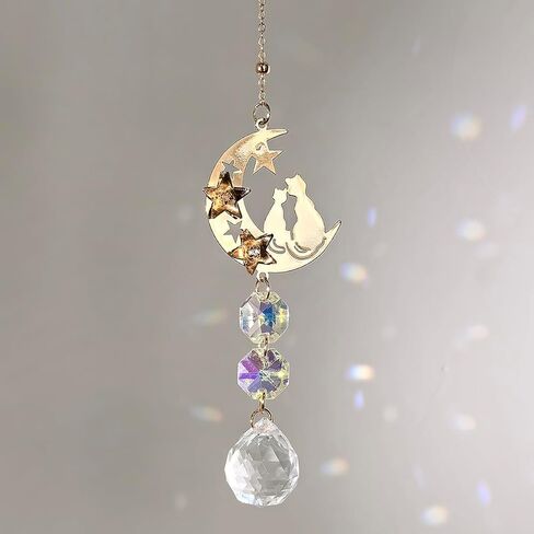 Crystal Suncatcher for Windows - Rainbow Maker Sun Catchers with Prisms Moon Star Cat Hanging Ornament for Christmas Wedding Garden Home Decor Gift in Saudi Arabia