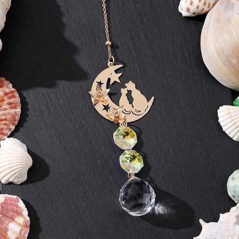 Crystal Suncatcher for Windows - Rainbow Maker Sun Catchers with Prisms Moon Star Cat Hanging Ornament for Christmas Wedding Garden Home Decor Gift in Saudi Arabia
