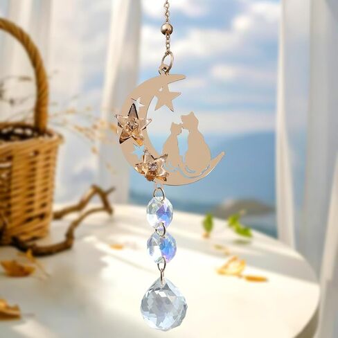 Crystal Suncatcher for Windows - Rainbow Maker Sun Catchers with Prisms Moon Star Cat Hanging Ornament for Christmas Wedding Garden Home Decor Gift in Saudi Arabia