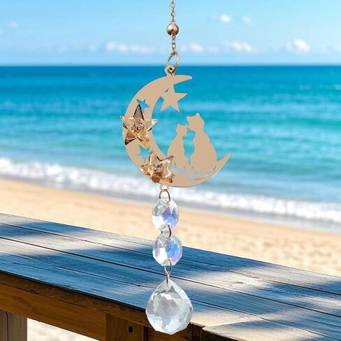Crystal Suncatcher for Windows - Rainbow Maker Sun Catchers with Prisms Moon Star Cat Hanging Ornament for Christmas Wedding Garden Home Decor Gift in Saudi Arabia