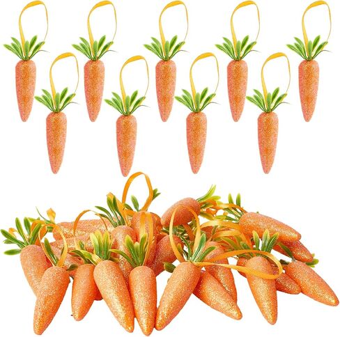 24pcs Easter Carrot Tree Decorations Glitter Realistic Orange Foam Carrot Hanging Ornaments for Energetic Easter Party Festival Decoration, Shelf, Wall, Door, Tree Hanging with Rope in Kuwait
