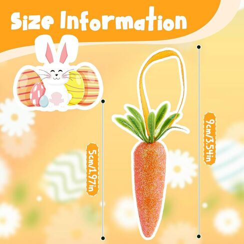 24pcs Easter Carrot Tree Decorations Glitter Realistic Orange Foam Carrot Hanging Ornaments for Energetic Easter Party Festival Decoration, Shelf, Wall, Door, Tree Hanging with Rope in Kuwait