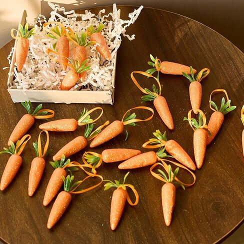 24pcs Easter Carrot Tree Decorations Glitter Realistic Orange Foam Carrot Hanging Ornaments for Energetic Easter Party Festival Decoration, Shelf, Wall, Door, Tree Hanging with Rope in Kuwait