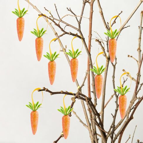 24pcs Easter Carrot Tree Decorations Glitter Realistic Orange Foam Carrot Hanging Ornaments for Energetic Easter Party Festival Decoration, Shelf, Wall, Door, Tree Hanging with Rope in Kuwait