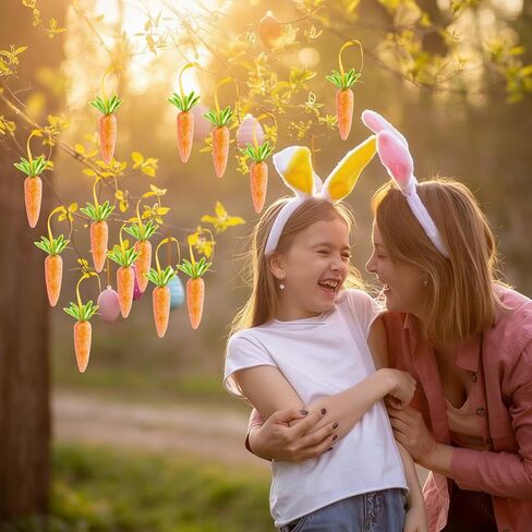 24pcs Easter Carrot Tree Decorations Glitter Realistic Orange Foam Carrot Hanging Ornaments for Energetic Easter Party Festival Decoration, Shelf, Wall, Door, Tree Hanging with Rope in Kuwait