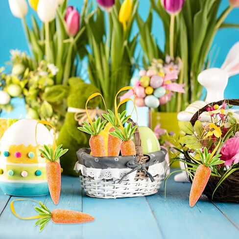 24pcs Easter Carrot Tree Decorations Glitter Realistic Orange Foam Carrot Hanging Ornaments for Energetic Easter Party Festival Decoration, Shelf, Wall, Door, Tree Hanging with Rope in Kuwait