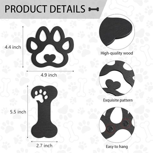 OYEFLY 4 Pcs Dog Room Decor,Wood Black Paw Prints Wood Wall Art (style 2) in Saudi Arabia