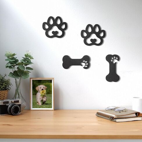 OYEFLY 4 Pcs Dog Room Decor,Wood Black Paw Prints Wood Wall Art (style 2) in Saudi Arabia