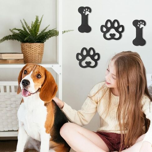 OYEFLY 4 Pcs Dog Room Decor,Wood Black Paw Prints Wood Wall Art (style 2) in Saudi Arabia