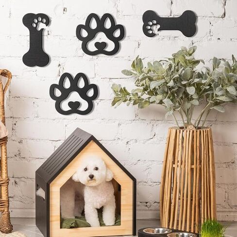 OYEFLY 4 Pcs Dog Room Decor,Wood Black Paw Prints Wood Wall Art (style 2) in Saudi Arabia