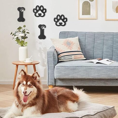 OYEFLY 4 Pcs Dog Room Decor,Wood Black Paw Prints Wood Wall Art (style 2) in Saudi Arabia