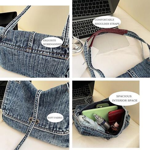 الدنيم حمل حقيبة عادية الرجعية الجمالية 2026 Crossbody جان المحافظ حقيبة يد حقيبة كتف الأزرق حقيبة ساعي من القماش للنساء in Kuwait
