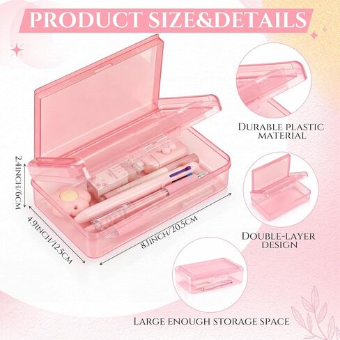 Tenceur 8 Pcs Pink Stationery Set 1 Double Layer Large Capacity Pencil Box 7 Pcs School Clear Pencil Box Supplies Ballpoint Pens For Offices School Supplies in Kuwait