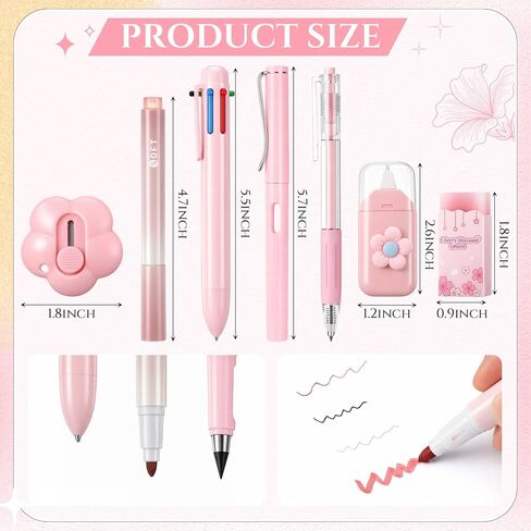 Tenceur 8 Pcs Pink Stationery Set 1 Double Layer Large Capacity Pencil Box 7 Pcs School Clear Pencil Box Supplies Ballpoint Pens For Offices School Supplies in Kuwait