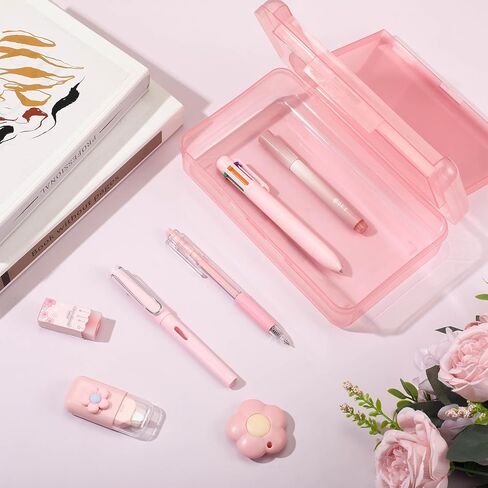 Tenceur 8 Pcs Pink Stationery Set 1 Double Layer Large Capacity Pencil Box 7 Pcs School Clear Pencil Box Supplies Ballpoint Pens For Offices School Supplies in Kuwait