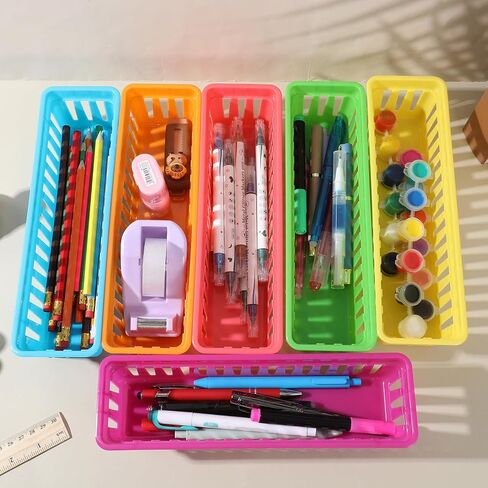 24-Pack Colorful Pencil Holders – PVC Classrooms Storage Baskets for Desk Organization, Learning Places Supplies, and Home Use (Blue/Green/Yellow/Orange/Red/Purple, 4 Each) in Kuwait