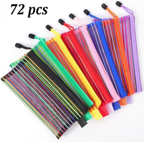 72 Pack Zipper Mesh Pouch Pencil Pouches Cases Multipurpose Storage Bag Travel Bags for Office Classroom Supplies Toiletries Cosmetic Puzzles Storage in Saudi Arabia